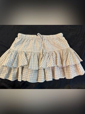 H&M Beige Plaid Ruffled Mini Skirt